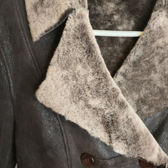 Aquascutum Women's M Brown Shearling Sheepskin Double Breasted Coat - Picture 13 of 16